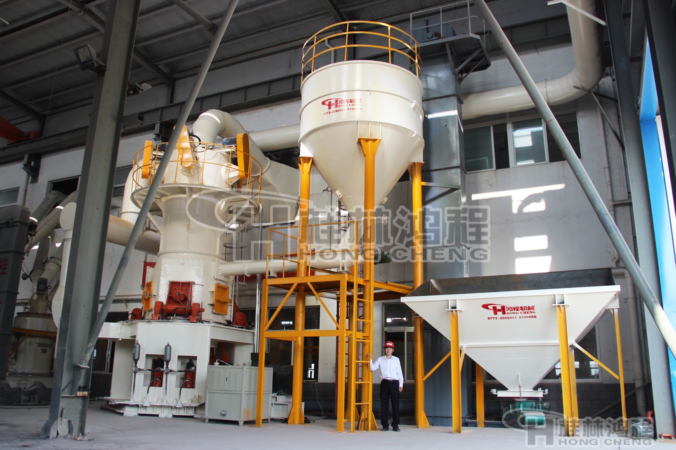 桂林鴻程新型磨粉設備，方解石超細粉立磨機，立磨，80-2500目方解石粉超細立磨粉機：HLMX系列超細立式磨粉機